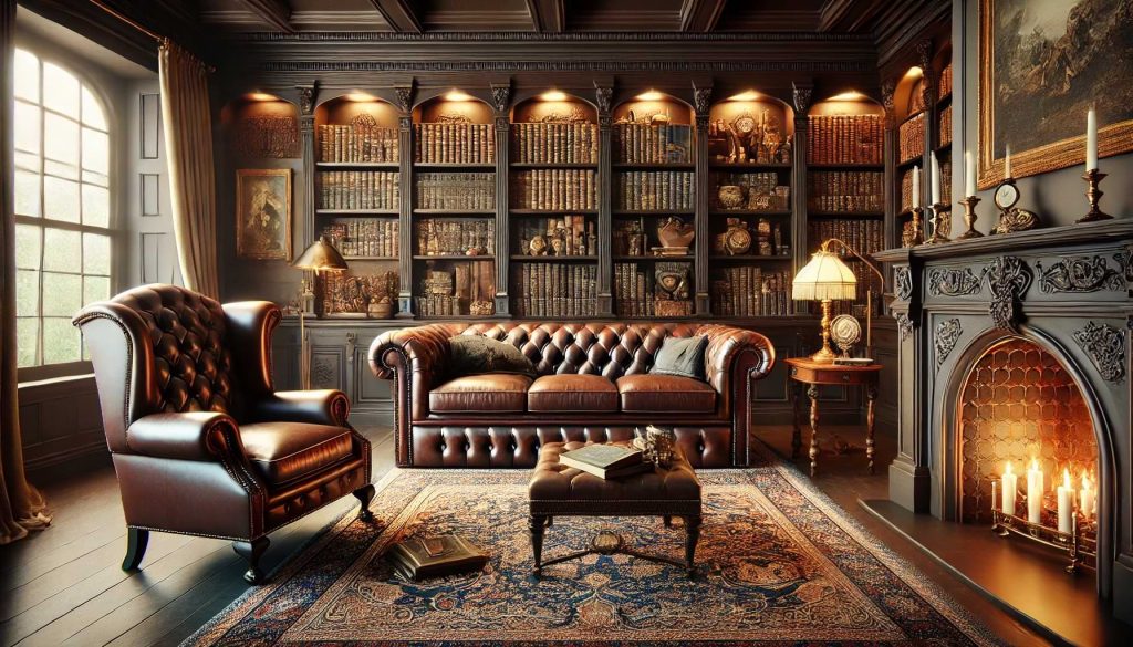 Chesterfield sofa in a old money style library