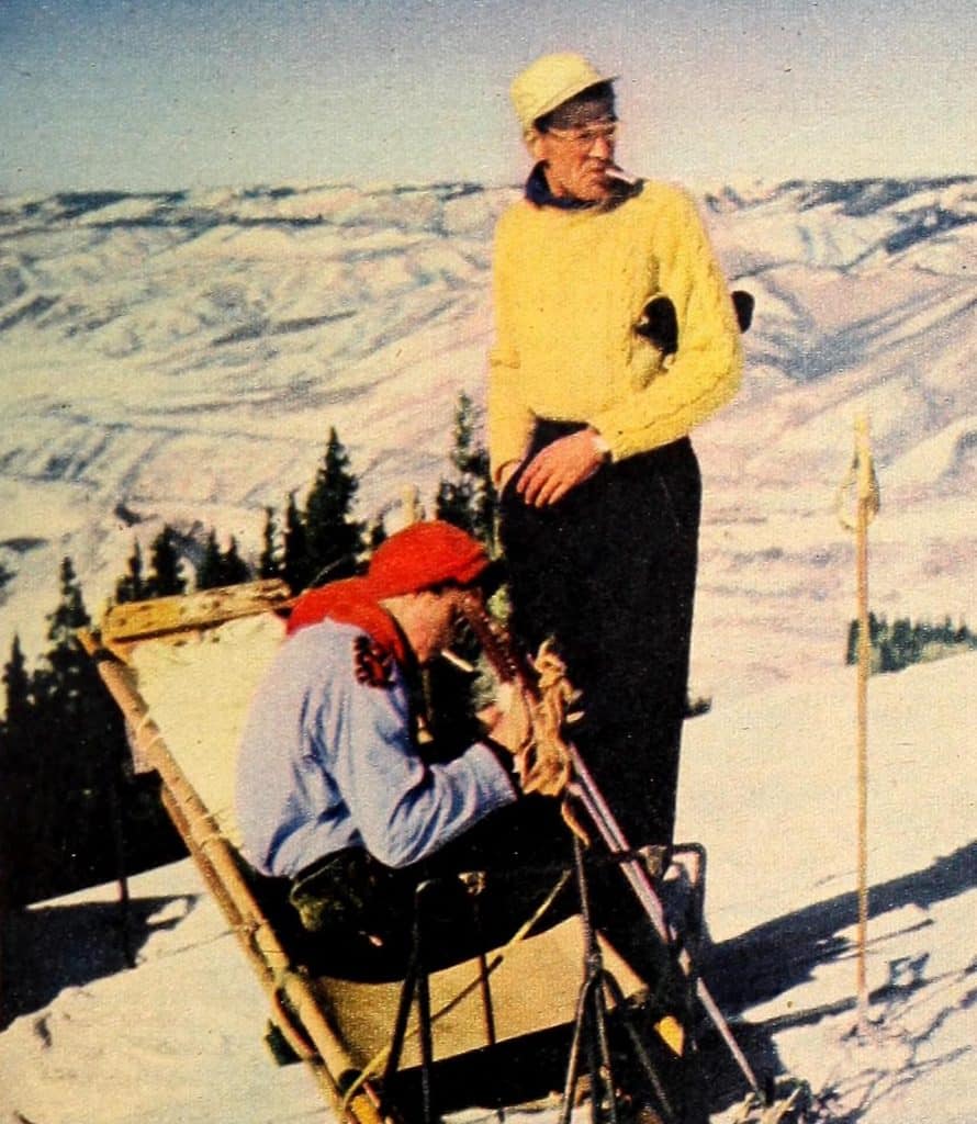 Gary Cooper and wife skiing in Aspen Colorado 1949