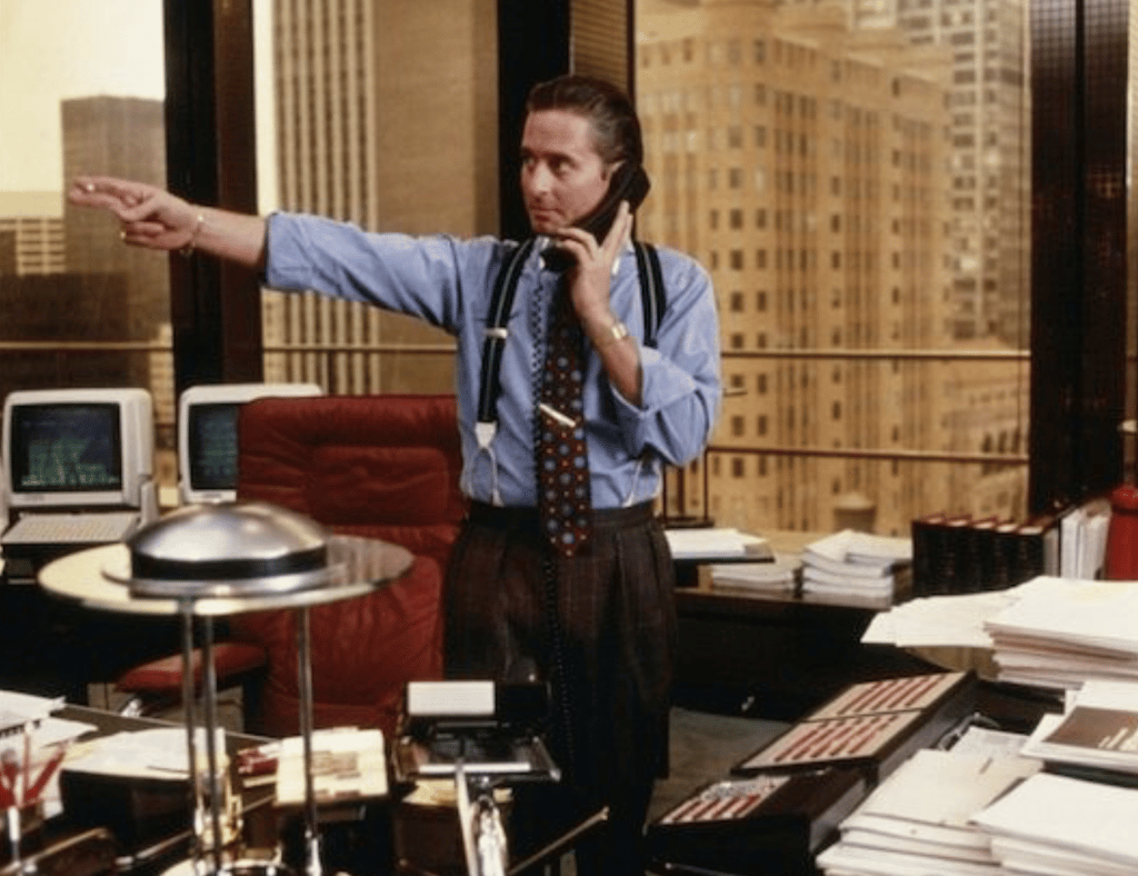 Michael Douglas Wall Street movie suspenders